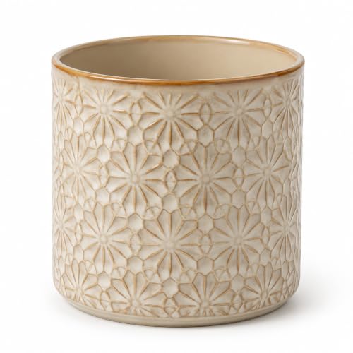 Large Ceramic Utensil Holder, Embossed Crock for Kitchen Counter | Large ceramic storage for cooking tools; Stable weighted design; Elegant embossed texture; Easy-clean glazed surface