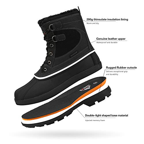 NORTIV 8 Men's Waterproof Winter Snow Boots,Size 10.5,Black,AVENUE-W