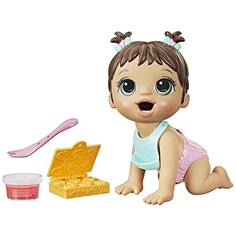 Baby Alive Lil Snacks Doll, Eats and Poops, Snack-Themed 8-Inch Baby Doll, Snack Box Mold, Toy for Kids Ages 3 and Up, Brown Hair Cover