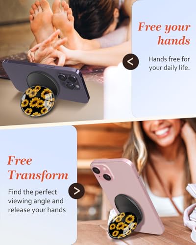 Image of Magnetic Phone Grip, Cute Finger Grip Phone Stand, Sunflower
