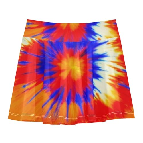 Joisal Athletic Shorts for Girls Skorts Orange Blue Tie Dye Swirls Toddlers Tennis Skirts Colored Pleated Skort 3t