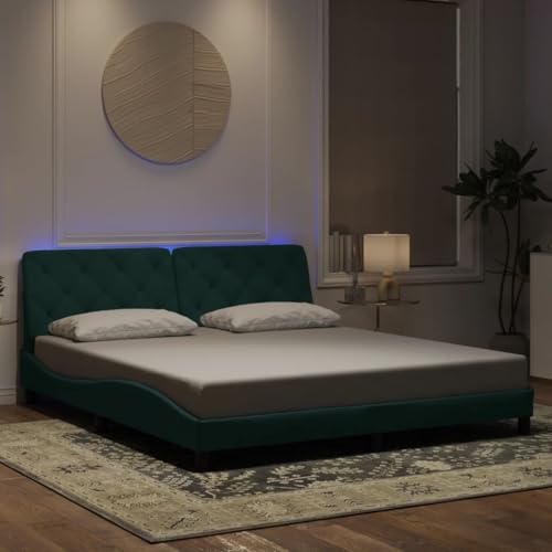 INLIFE Bettgestell mit LED ohne Matratze Dunkelgrün 180x200 cm Samt,Möbel,Betten & Zubehör,Betten & Bettgestelle,Grün,30.32 KG,3213870