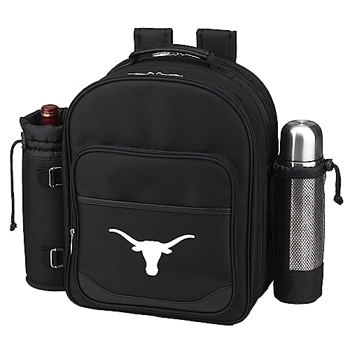 Texas University Licensed Longhorns Equipped 2 Person Picnic Backpack with Coffee Service, Cooler & Insulated Wine Holder - Designed & Assembled in The USA