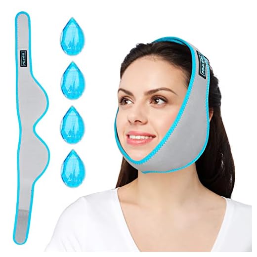 Face Ice Pack for Jaw, Reusable Hot or Cold Compress Therapy Gel Pack for Wisdom Teeth, Mouth,Dental Implant and Oral Surgery Recovery, Facial Ice Pack Wrap with 4 Gel Packs for Jaw Pain,TMJ,Migraine.
