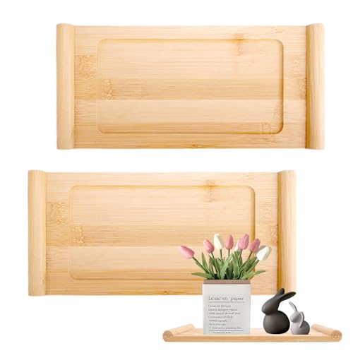 imposyu 2 Piezas Bandeja Bambú Rectangular Pequeñas Bandejas Decorativas de Bambú Bandeja de Servir de Madera 27x13 cm para Posavasos de Té, Mesa, Café y Pasteles