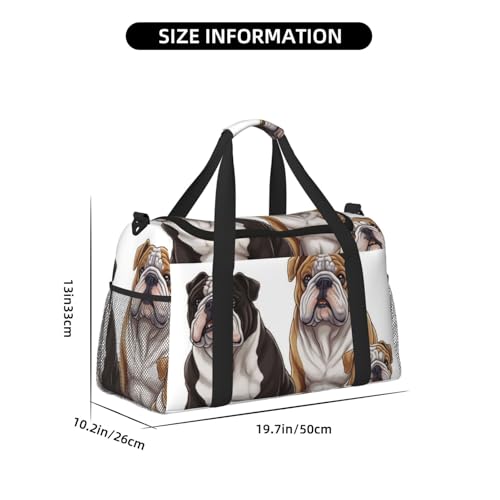 English Bulldogs Travel Duffel Bag Lightweight Waterproof Carry On Tote Bag Foldable Weekender Overnight Bags Sport Gym Bag For Women Men4