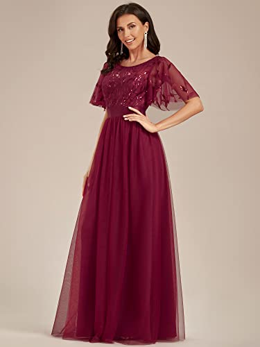 Image of Ever-Pretty Sequin Formal Prom Dresses for Women Ruffle Sleeves Empire Waist A-Line Long Mother of Bride Dress 00904