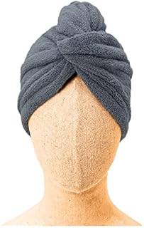 Dazzle Collection® 100% COTTON Hair Turban Towel Dry Hair Towel Wrap Lightweight Turban Cap with Loop and Button Fastener Absorbent Dry Hair Quickly for Women (68 cm x 27 cm, Grey)