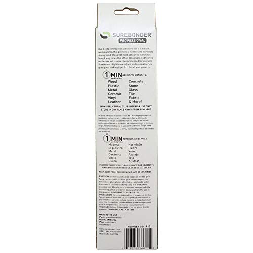 Surebonder Construction Professional Grade Adhesive Hot Melt Glue Sticks - Full Size 10\" L, 0.43\" D - 1 Minute Working Time, for Home Repairs & Strong Bonds, (CG-1R10T)