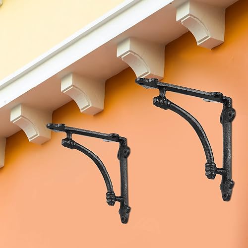 Gisafai GISAFAI- RUSTIC BLACK SHELF BRACKETS-45 10 Pcs Decorative Shelf Brackets 5.5 Inch Cast Iron Half Round Shelf Bracket Heavy Duty Black Farmhouse Wall Floating Metal Shelf Brackets thumb #6