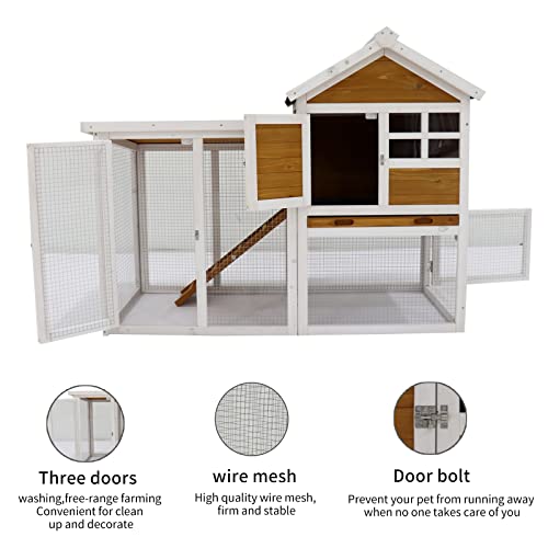 Ubgo Deluxe Wooden Chicken Coop Hen House Rabbit Wood Hutch Poultry Cage Habitat,Rabbit Wooden Hutch Outdoor On Run With Pull Out Tray, Ramp,Lockable Doors,Rabbit House,Natural Wood House Pet,Yellow #TOP4