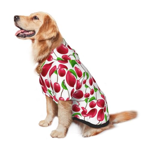 Disfraz para perro con capucha y estampado cerezas rojo miniatura 5
