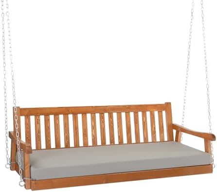 VINGLI Upgraded 6 FT Wooden Porch Swing Bed, 880 LBS Pine Wood, Brown