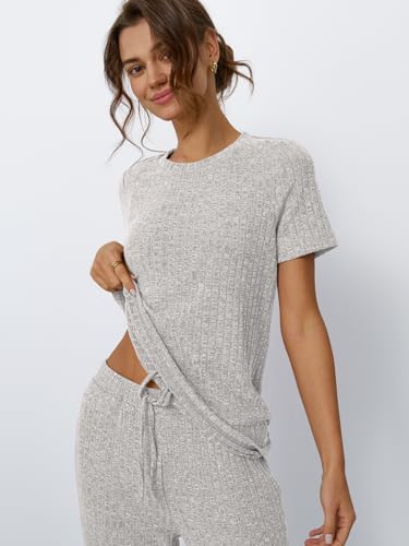 Image of LILLUSORY Womens Lounge Sets 2 Piece Matching Travel Outfits | Lightweight Ribbed 2 Piece Set, Breathable, Stretchy, Wrinkle-Resistant, Travel Ready, Versatile