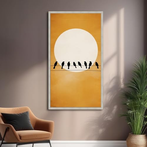 Tableau oiseaux sur fil de fer affiche coucher de soleil moderne salon