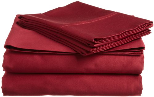 Dreamz - Juego de sábanas de 500 hilos con juego de edredón y faldón de cama Euro King IKEA color rojo burdeos 100% algodón egipcio