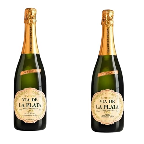 Cava Via Plata Semiseco - Mejor Cava 2023 - Vino Espumoso de Bodegas Españolas - 750ml - Notas Frutales y Refrescantes - Ideal para Celebraciones y Maridajes - Pack 2 Botellas