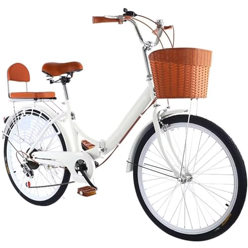 LSQXSS Bicicleta Plegable para Mujer,Bicicletas híbridas de 7 velocidades,Bicicleta Urbana,Asiento Trasero de Esponja con Respaldo y Red para Cubrir Las Ruedas,Bicicletas urbanas con Pedales cómodos