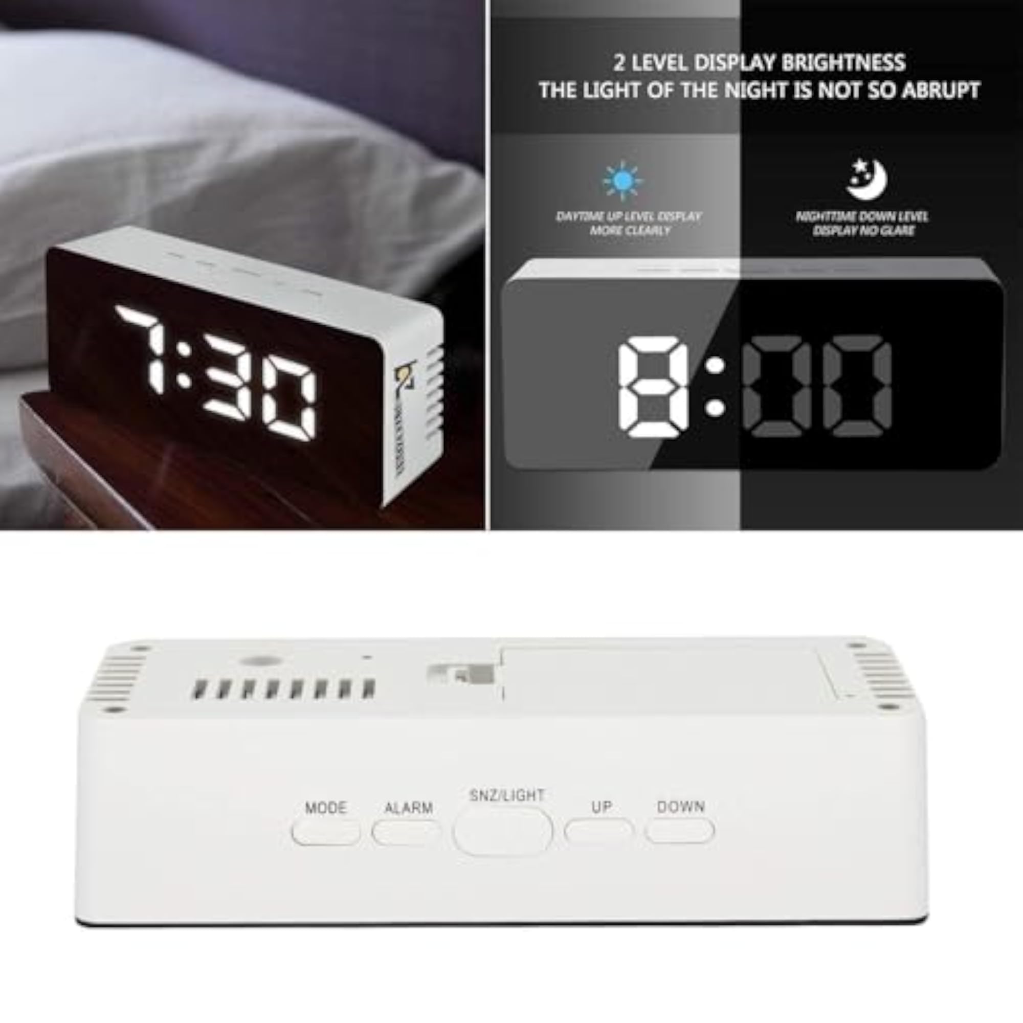 Digital LED Alarm Clock with Mirror Look, Large Display