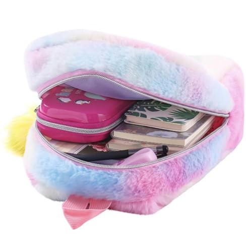 Image of Backpack- Cute Plush Unicorn Furry Furr Toddler Small Backpack /Princess Cute Small Bags for Nursery, Soft Lightweight Travel Bags for Girls | Little Plush Unicorn Theme Bag ||
