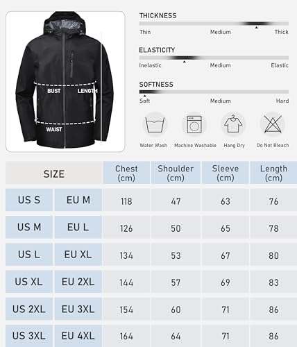 MoFiz Hombre Chaquetas Impermeables Chubasqueros Plegable Ligero Cortavientos Impermeable para Ciclismo Running Acampada Marcha Viajes Senderismo Negro Talla EU L - imagen 7