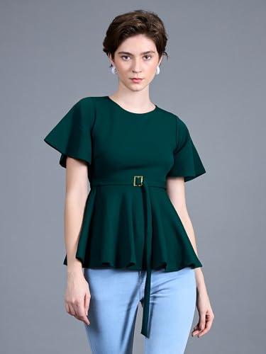 Image of Miss Chase Women's Round Neck Half Sleeves Cotton Lace and Pearl Detailing