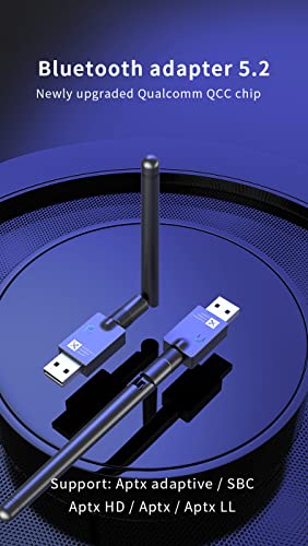 USB Bluetooth 5.2 Adapter for PC USB Wireless Audio Transmitter Wireless Bluetooth Adapter for Headphones Speakers, televisions,Support Win10/8/7 Linux/PS 4-5/Android