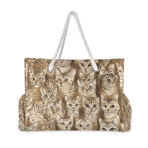 Yellow Leopard Print Cats Duffel Bags For Traveling Waterproof Sandproof with side pockets Large Bag Travel Tote for Pool Gym Grocery Travel2