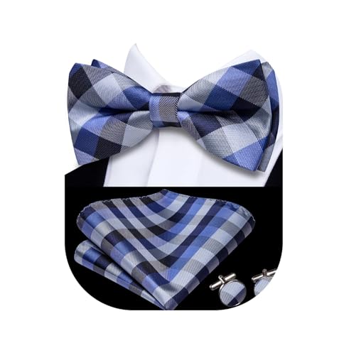 Image of Dubulle Mens Paisley Striped Bowtie Set Pre-tied Bowtie for Men and Pocket Square Set Wedding Business