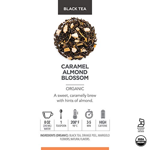 Teabloom Organic Black Tea, Caramel Almond Blossom Loose Leaf Tea, Luxury Dessert Tea, Usda Certified Organic, Certified Kosher, 2.80 Ounce Loose Leaf Tea Canister Makes 35-50 Cups #TOP2