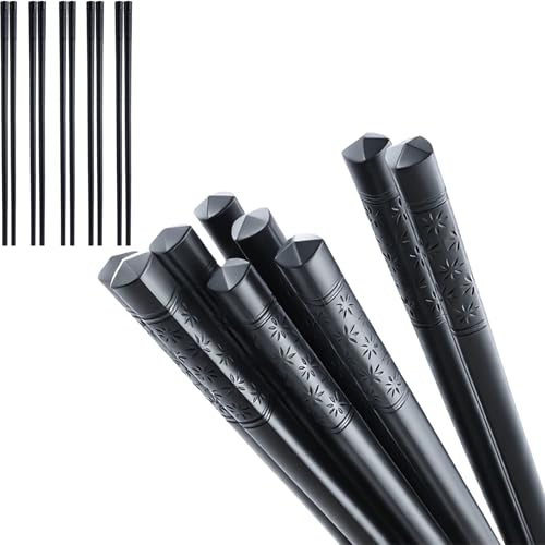 Juego de 5 pares de palillos japoneses de fibra de vidrio, 24 cm, antideslizantes y reutilizables, aptos para lavavajillas, resistentes al calor, diseño elegante estilo japonés para sushi, ramen