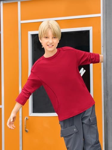 Haloumoning Boys Long Sleeve Shirts Kids Crewneck Oversized Casual Tees Fall Fashion Shirt Tops 5-14 Years4