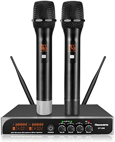 Hacouene Karaoke Microphone Wireless Microphone System, Echo Control Wireless Microphones Bluetooth Receiver Box Metal UHF Dual Cordless Handheld Wireless Mic Set for Singing Karaoke Church Speech