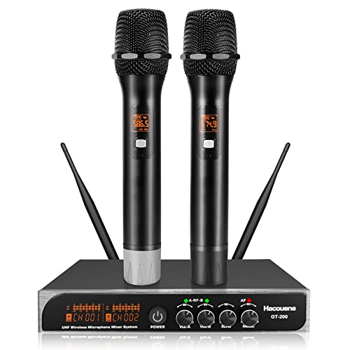 Hacouene Karaoke Microphone Wireless Microphone System, Echo Control Wireless Microphones Bluetooth Receiver Box Metal Uhf Dual Cordless Handheld Wireless Mic Set For Singing Karaoke Church Speech #TOP23