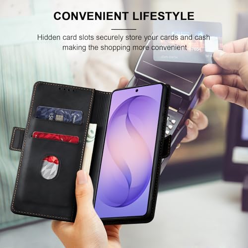 Image of Jasonyu Flip Wallet Case for Samsung Galaxy S26 Ultra 5G,Leather Magnetic Folio Cover with Card Holder,Kickstand - TPU Shockproof Durable Protective Phone Case,Black