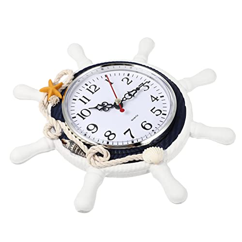 WINOMO Wheel Wall Clock Decoration Nautical Silent Wall Clock with Rope Decor Ticking (Random Color)