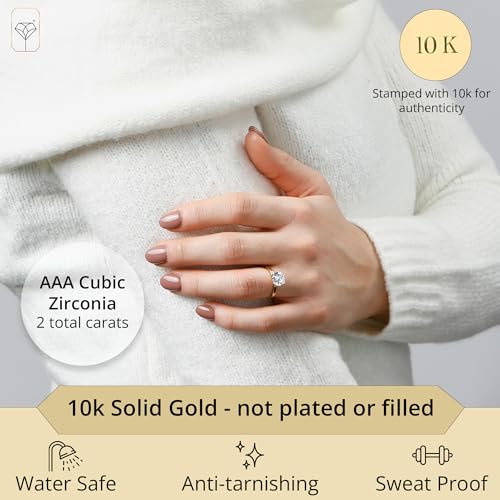 MAX + STONE 2 Carat Round Cubic Zirconia Solitaire Engagement Ring for Women | 14k Gold Engagement Rings | Simulated Diamond Ring | Real Gold CZ Engagement Rings2