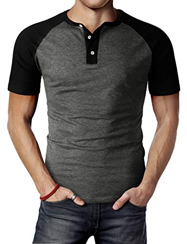 H2H Mens Henley - Raglan Short Sleeve Casual Slim Fit T-Shirts - Main Image