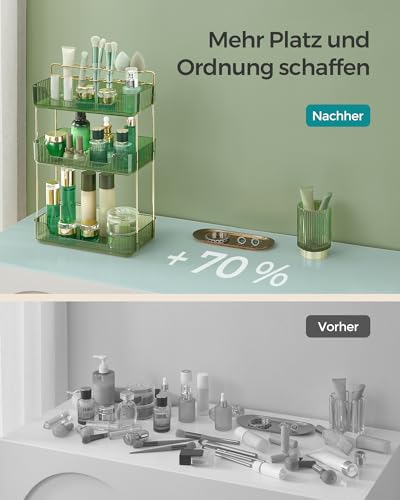 SONGMICS Make-up Organizer, 2 Typen von Zubehörteilen, Kosmetik-Organizer 3 Ebenen, rechteckig, anpassbar, Aufbewahrung für Schminktisch, Geschenkidee, hellgrün JKA013C01