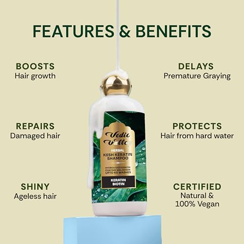 Image of Vedic Valley Herbal Keratin Shampoo for Women & Men with Honey, Argan Oil & Collagen Protein | Sulphate and Paraben Free Shampoo for Hair Frizz Control, Growth & Strengthening | 300ml