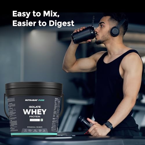 Image of Nutrabay Pure 100% Clean & Authentic Whey Protein Isolate Powder 26.5g Protein, 6.2g BCAA per Serving, NABL Lab Tested - Muscle Growth & Recovery - 4kg, Unflavoured