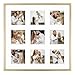 16x16 Gold Aluminum Metal Frame with Ivory Mat - Displays Nine 4x4 Photos - Square Collage Frame - Real Glass, Sawtooth Hanger, Swivel Tabs - Wall Mounting, Landscape, Portrait