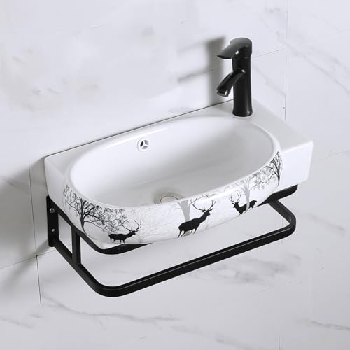 Lavabo De Cerámica Pequeño De Esquina De 43 Cm, Mueble De Baño De Esquina, Lavabo De Pared, Lavabos De Sobremesa Con Rebosadero, Lavabo De Sobremesa Moderno De Esquina, Lavabo De Una Cubeta, Negro, 1