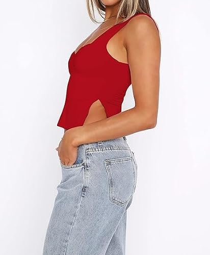 IWOLLENCE Women’s Y2K Babydoll Crop Top, Red, S - Image 2