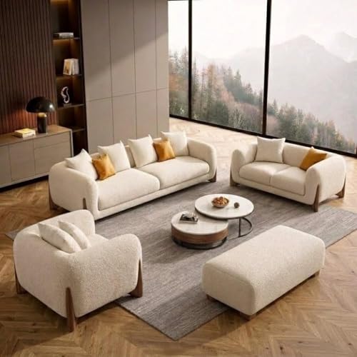 Image of Upholstered 3 Seater Sofa Three Seater Sofa with Wooden Legs for Living Room Hotels & Offices (3+2+1+Ottoman)