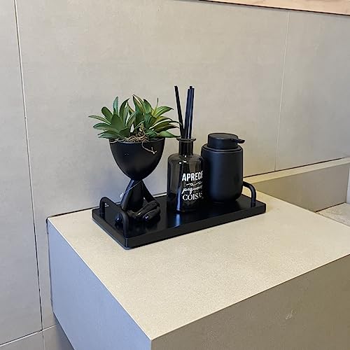 Bandeja Para Lavabo Banheiro Preta Laqueada Mdf Pequena Decorativa com Alça