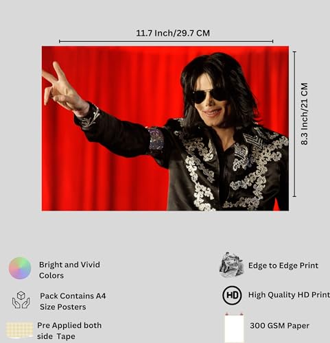 Image of Cardstock Michael Jackson Posters Set Of 8,A4 Size 12X8 Inch - Mj Poster-Music Posters For Wall - Music Album Posters - Music Related Gifts - Music Stickers For Wall - Song Posters - Music Wall Decor