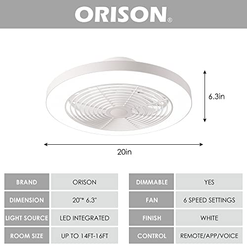 Orison Low Profile Ceiling Fan - 19.7" Smart Bladeless Ceiling Fans With Light And Remote,3 Colors Dimmable Led 6 Speeds 8 Blades Enclose Ceiling Fans With Light For Adult Kids Living Room Bedroom #TOP6