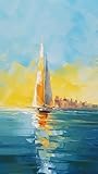 Quadro composito in alluminio 60 x 110 cm: dipinto digitale di una barca a vela in mare a New York City (205681006)