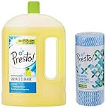 Amazon Brand – Presto! Disinfectant Surface/Floor Cleaner – 2 L (Citrus) & Amazon Brand – Presto! Non-woven Kitchen Towel Roll – 80 Pulls (Blue)